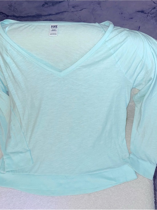 PINK Victoria's Secret Tops - Victorias Secret Pink Long sleeve sleep shirt light teal Medium y2k vneck
